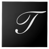 Carreau T Monogramme initial blanc sur noir (Devant)
