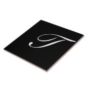 Carreau T Monogramme initial blanc sur noir (Côté)
