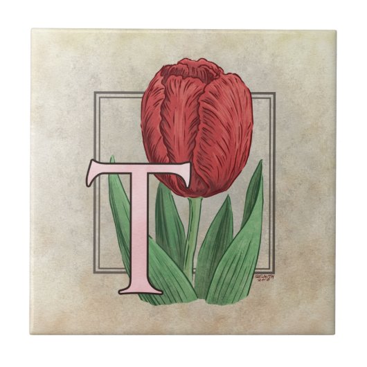 Carreau T pour Tulip Flower Floral Monogram Art (Devant)
