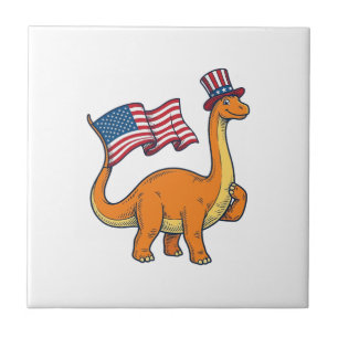 Carreau T-shirt avec gravure vintage du drapeau de dinosau