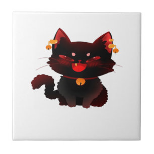 Carreau T-shirt classique chat noir effrayant mignon avec