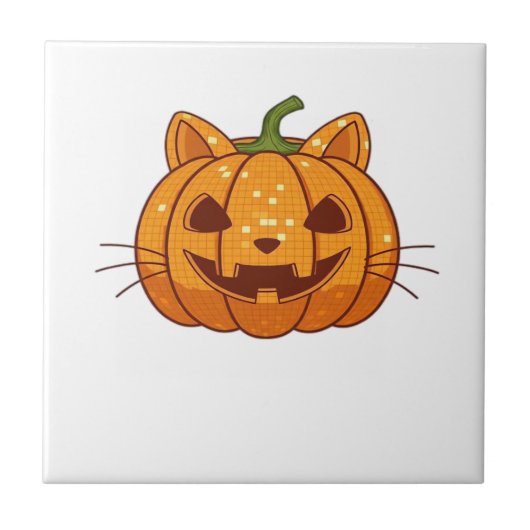 Carreau T-Shirt Classique Disco Cat Jack o'Lantern (Devant)