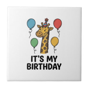 Carreau T-shirt de fête d'anniversaire de girafe mignon De