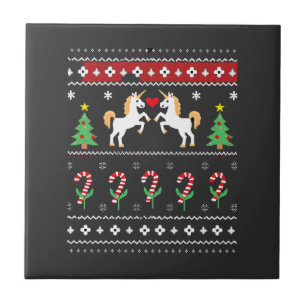 Carreau T-shirt de fête de pull de Noël moche de licorne (