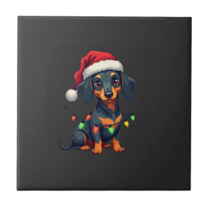 Carreau T-shirt de Noël avec sapin et chiens teckel Cadeau
