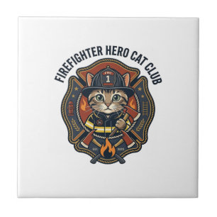 Carreau T-shirt graphique chat héros pompier - Feu