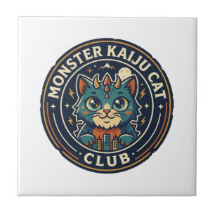 Carreau T-shirt graphique Monster Kaiju Cat - Art Monster