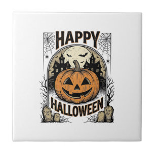 Carreau T-shirt Halloween Citrouille Cimetière Vintage Art
