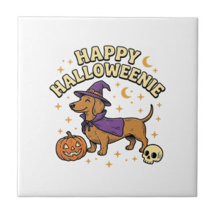 Carreau T-shirt Happy Halloweenie chien teckel sorcière_1