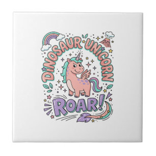 Carreau T-Shirt Licorne Dinosaure Licorne Rugissement Styl