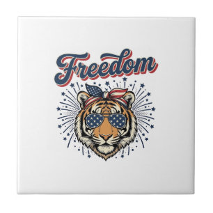 Carreau T-shirt vintage gravure Freedom Tiger patriotique_