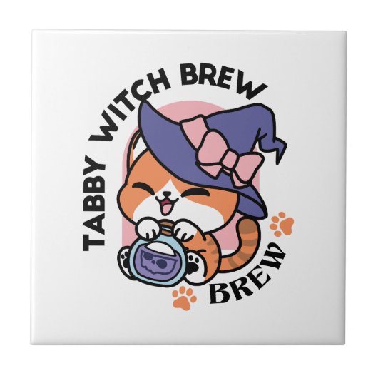 Carreau Tabby Witch Brew – Joli design de chat pour Hallow (Devant)
