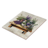 Carreau Table rustique avec aquarelles d'herbes (Côté)