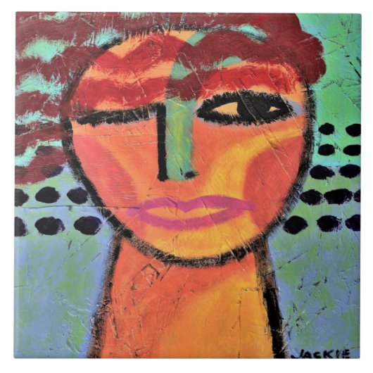 Carreau Tableau Abstrait rouge d'une femme sur le Bureau d (Devant)