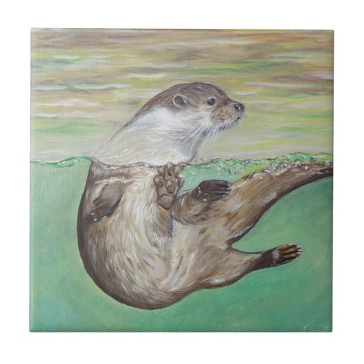 Carreau Tableau de la loutre de rivière joueuse (Devant)