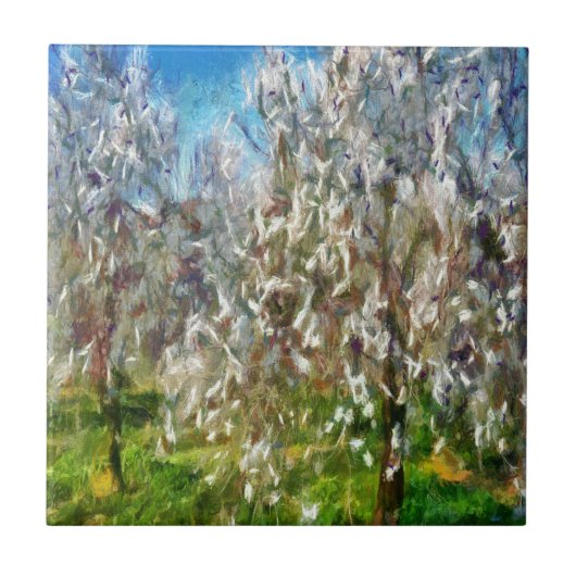 Carreau Tableau Pointillisme Pointillisme De Fleur D'Amand (Devant)