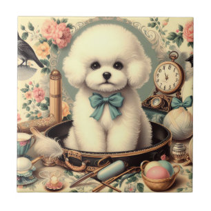 Carreau Tableau vintage Bichon Frisé