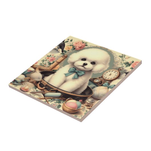 Carreau Tableau vintage Bichon Frisé (Côté)