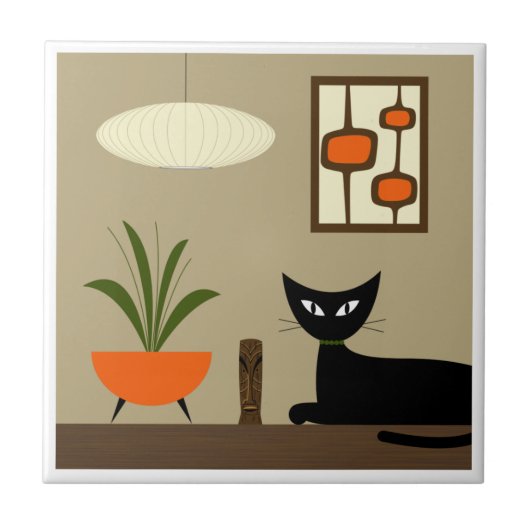 Carreau Tablette du milieu du siècle Chat avec pots (Devant)