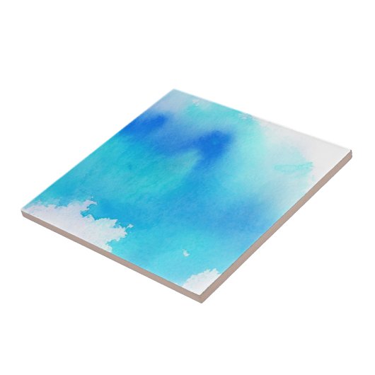 Carreau Tache bleue, peint à la main abstrait d'aquarelle (Côté)