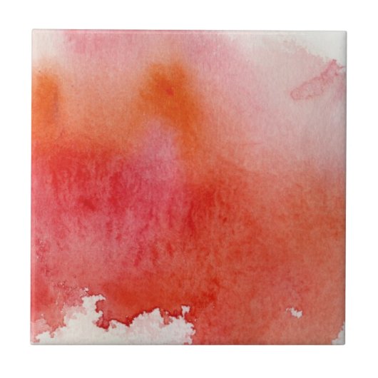 Carreau Tache rouge, peint à la main abstrait d'aquarelle (Devant)