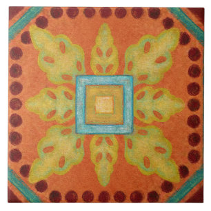 Carreau Talavera 04 Orange Jaune Bleu Méditerranéen Geo