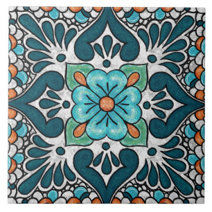 Carreau Talavera 06 Bleu sarcelle vert floral méditerranée