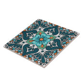 Carreau Talavera 06 Teal Blue Green Mediterranean Floral (Côté)
