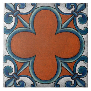 Carreau Talavera 07 Gris Bleu Rouille Géométrique Méditerr