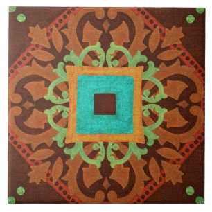 Carreau Talavera 08 Bleu Brun Rust Géométrique Méditerrané
