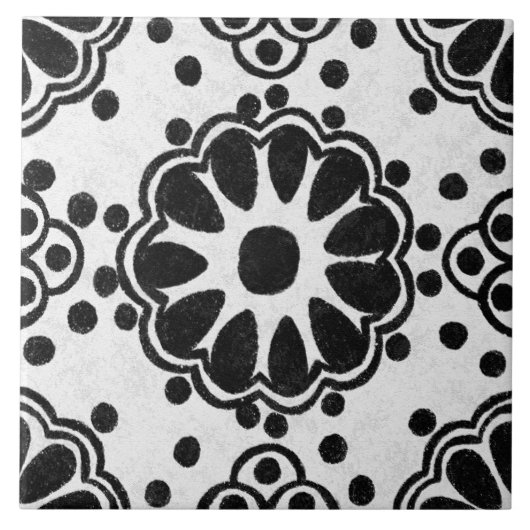 Carreau Talavera 12 Black White Grey Mediterranean Floral (Devant)