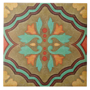 Carreau Talavera 13 Vert Olive Aqua Floral Méditerranéen