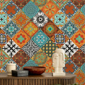 Carreau Talavera 14 Brown Red Aqua Mediterranean Floral