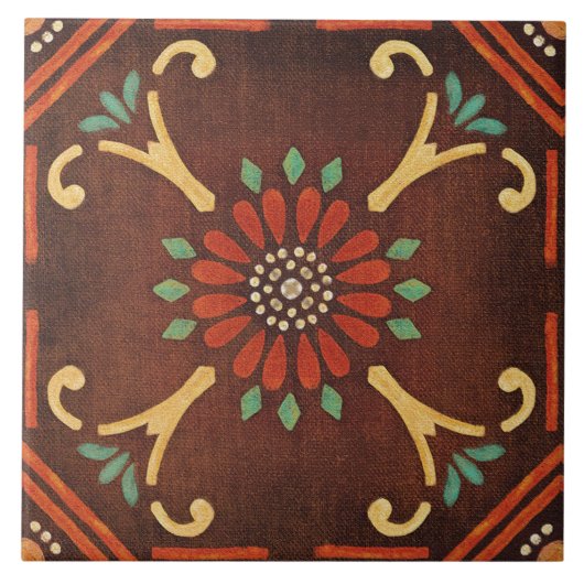Carreau Talavera 14 Brown Red Aqua Mediterranean Floral (Devant)