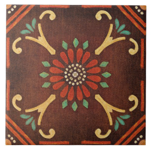 Carreau Talavera 14 Brun Rouge Aqua Méditerranéen Floral