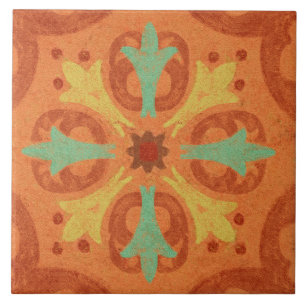 Carreau Talavera 16 Orange Rouille Aqua Méditerranée Géomé