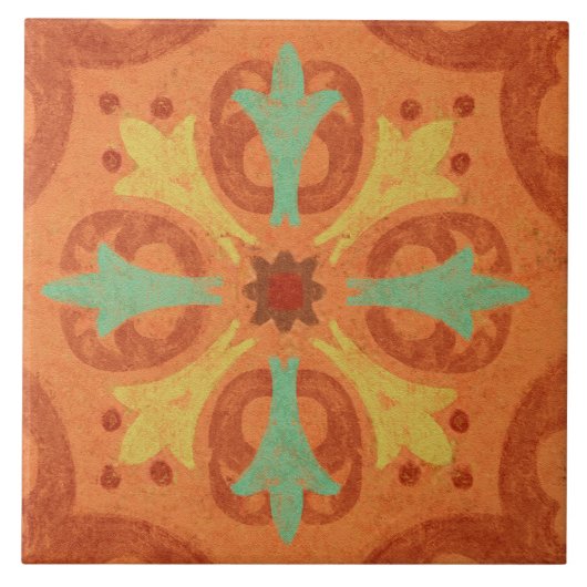 Carreau Talavera 16 Orange Rust Aqua Mediterranean Geo (Devant)