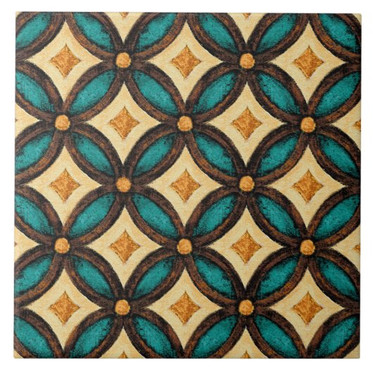 Carreau Talavera 18 Teal Brown Ivory Mediterranean Lattice (Devant)