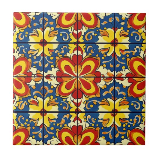 Carreau Talavera bleu bleu bleu rouge jaune mexicain espag (Devant)