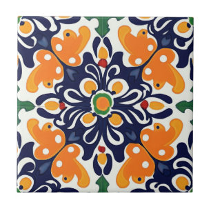 Carreau Talavera bleu orange sans couture Mexicain Espagno