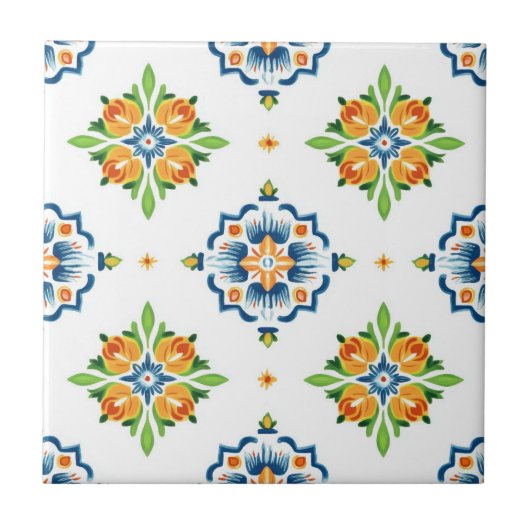 Carreau Talavera bleu orange vert sans soudure Mexique Esp (Devant)
