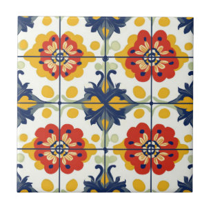 Carreau Talavera bleu rouge jaune mexicain espagnol sans c