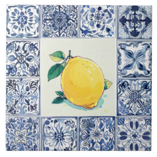 Carreau Talavera Citron - Méditerranéen Bleu et Blanc