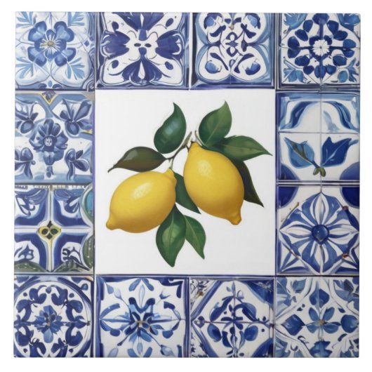 Carreau Talavera Lemons - Blue and White Mediterranean (Devant)
