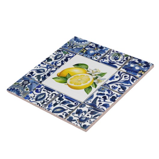 Carreau Talavera Lemons Dark Blue and White Mediterranean (Côté)