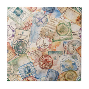 Carreau Tampon de passeport rustique motif voyage (9)
