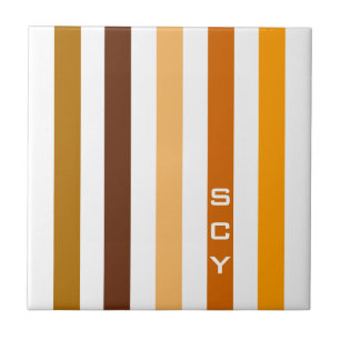 Carreau Tan Brown Orange Vertical Stripes Monogramme