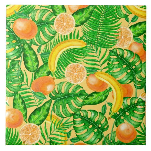Carreau Tangerines, bananes et feuilles tropicaux (Devant)