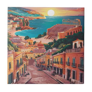 Carreau Taormine, Sicile Peinture Aquarelle Styliste