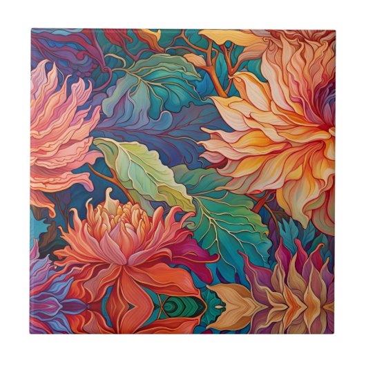 Carreau Tapisserie florale Dahlia colorée (Devant)